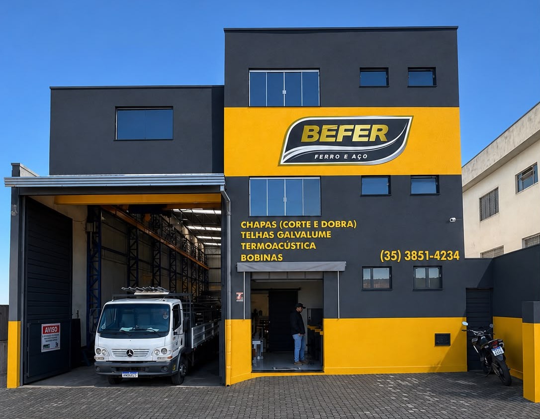 Fachada da sede da BEFER Ferro e Aço em Boa Esperança, Minas Gerais